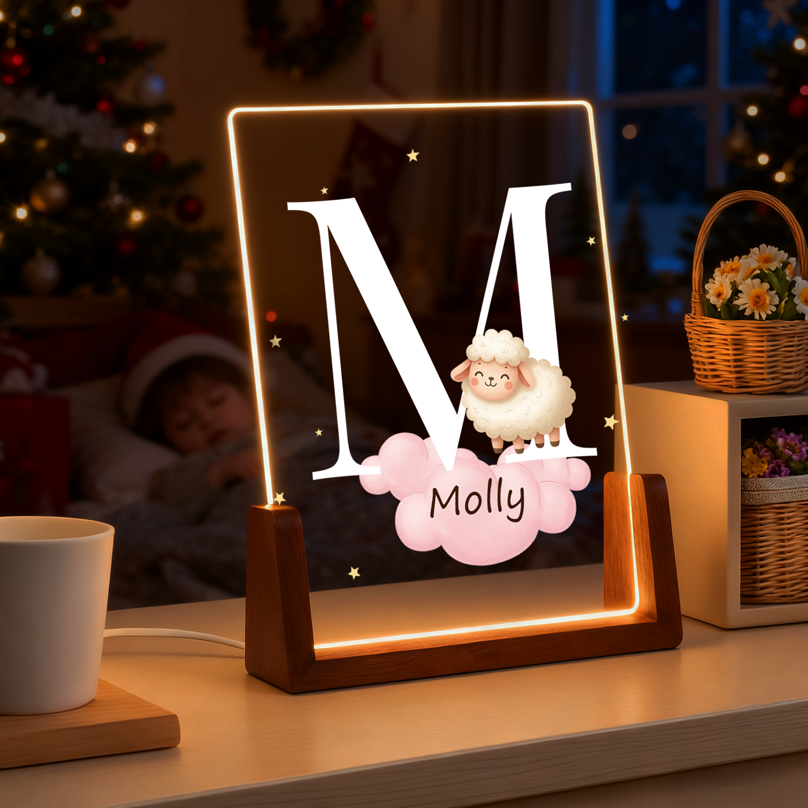 Personalized Baby Room Night Light Cute Forest Animal Acrylic Cloud Star LED Night Light Initial Birthday Children's Day Gift for Boys Girls Christmas Gift