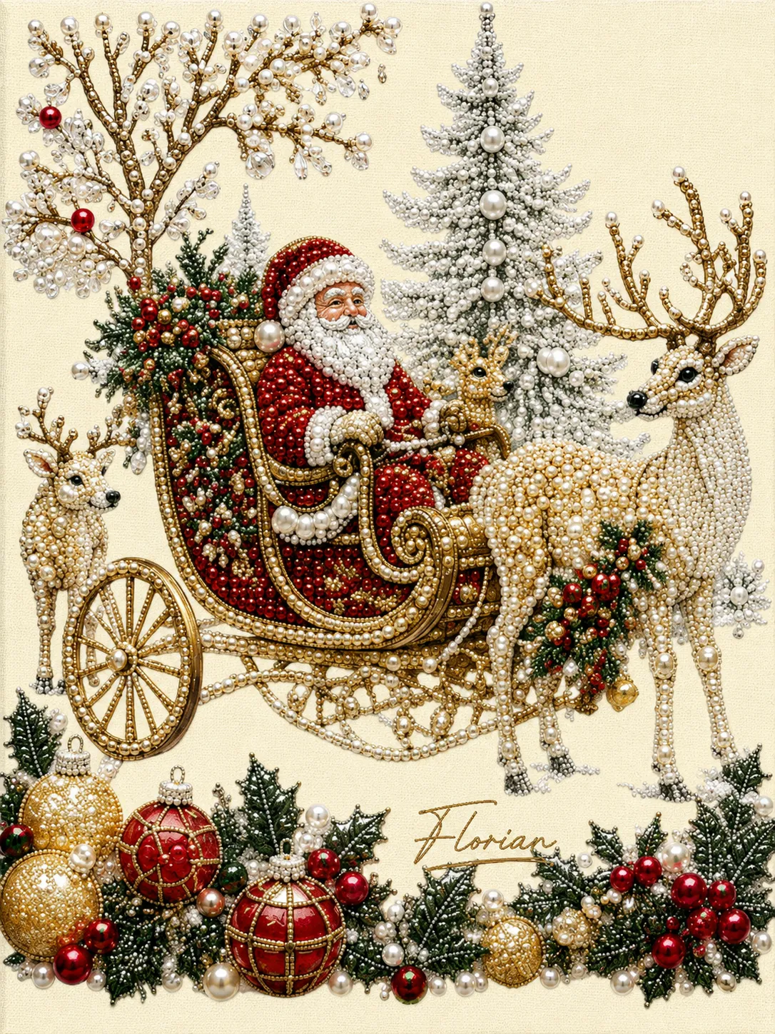 Christmas Pearl Diamond Painting Kit for Adults, 3D Pearl Bead Art DIY Craft with Santa, Reindeer, Angel & Christmas Tree Designs, Handmade Holiday Decor Gift
