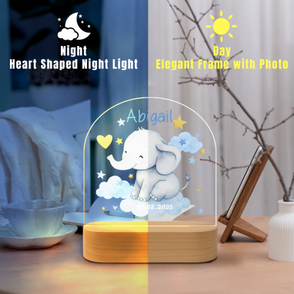 Custom Blue Elephant LED Night Light – Personalized Baby Room Gift