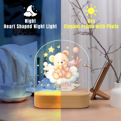 Custom Pink Bear Night Light for Kids – Soft LED Nursery Lamp