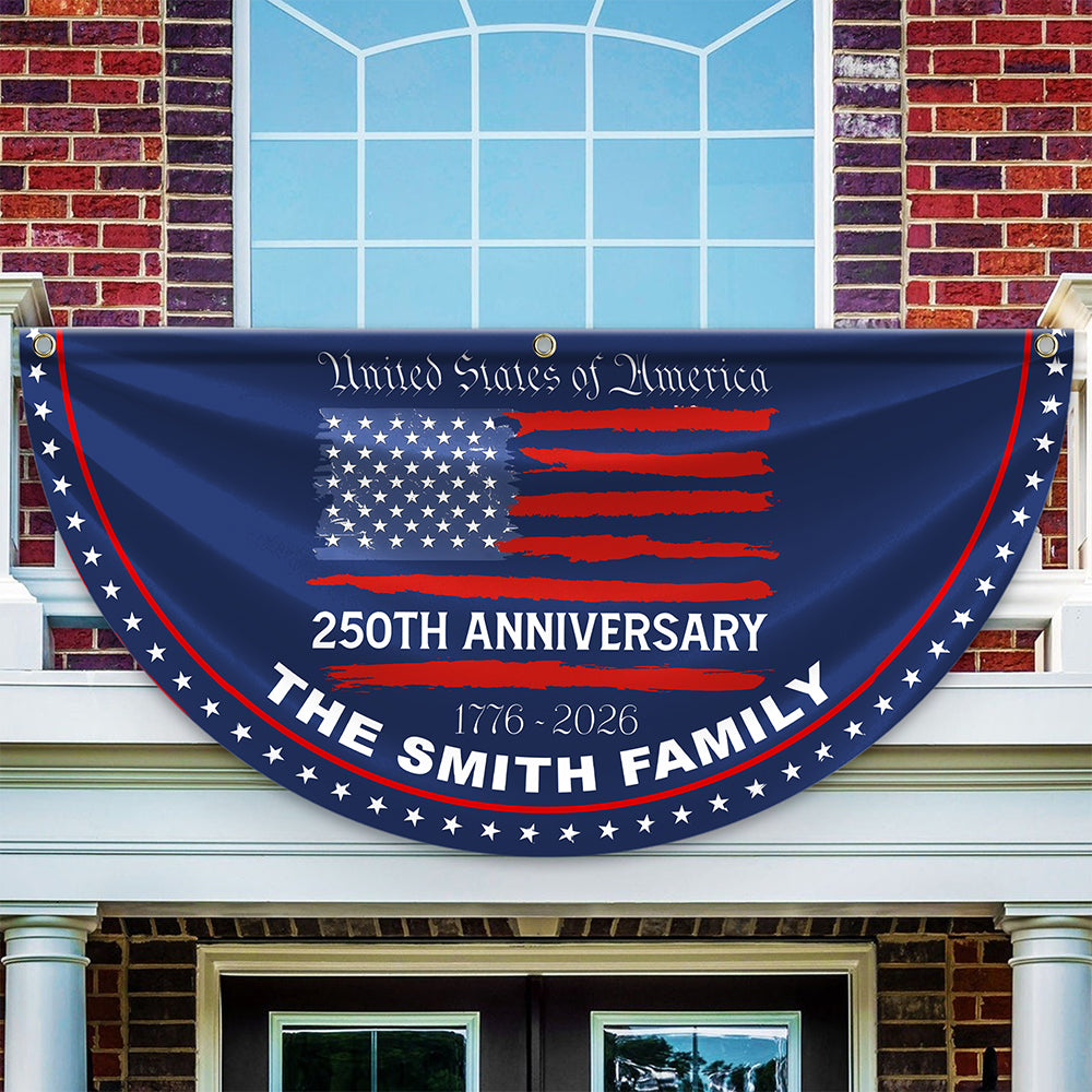 Personalized America 250th Anniversary Bunting Flag Custom Family Name USA 250th Anniversary Non-Pleated Fan Flag