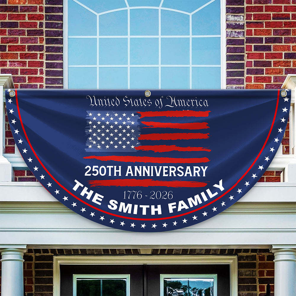 Personalized America 250th Anniversary Bunting Flag Custom Family Name USA 250th Anniversary Non-Pleated Fan Flag