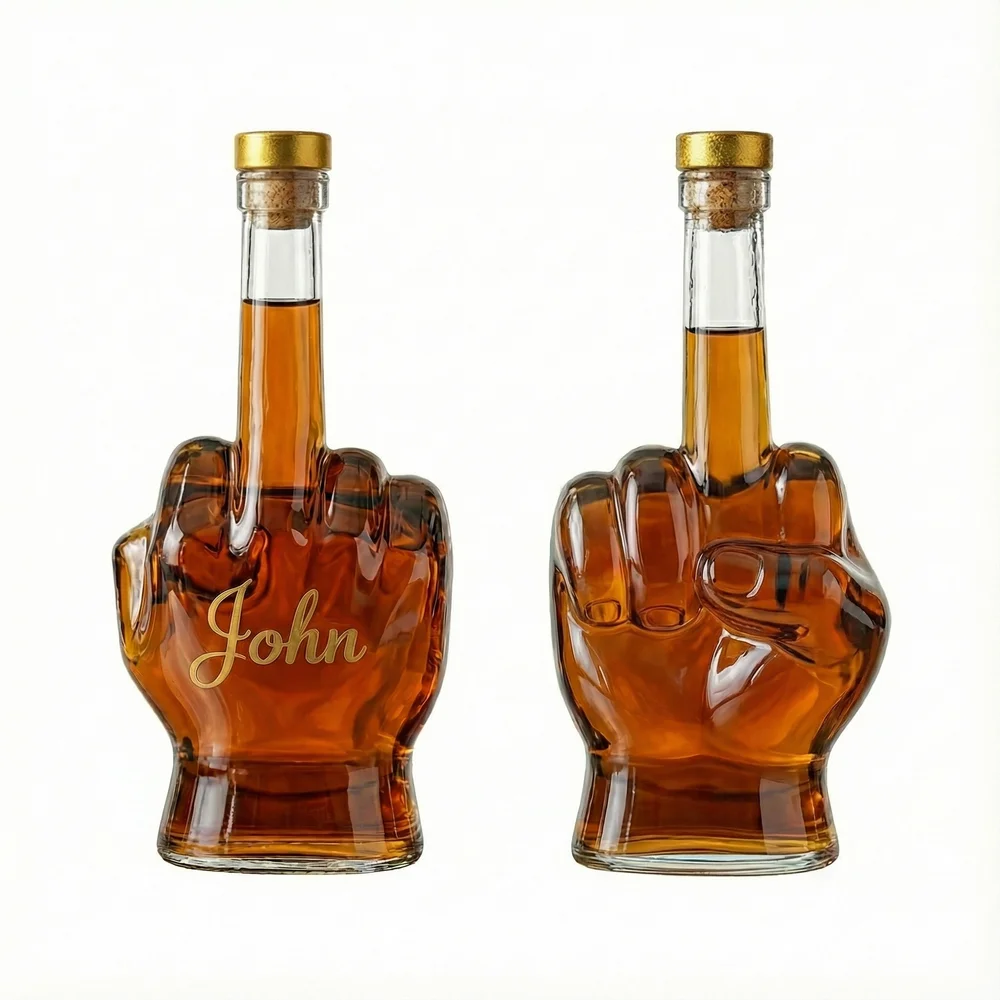 Custom Middle Finger Whiskey Decanter, Personalized Hand-Shaped Glass Bottle, Funny Novelty Gift for Men or Friends, Unique Gag Liquor Bottle