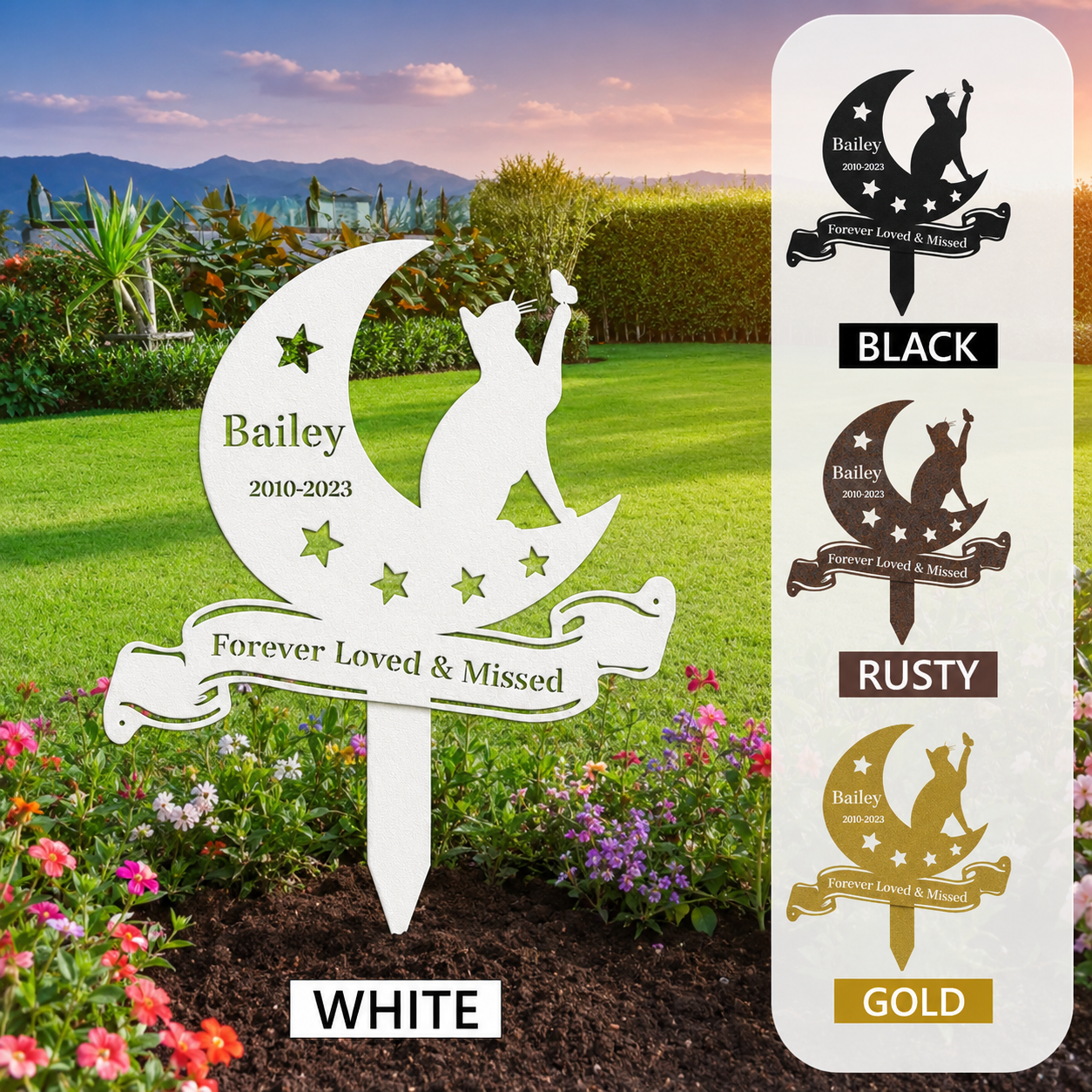 Personalized Butterfly Cat Memorial Grave Marker, Custom Memorial Cat Garden Stake Metal Pet Grave Marker, Customized Cat Grave Marker Memorial Plaque Garden Cemetery Decoration