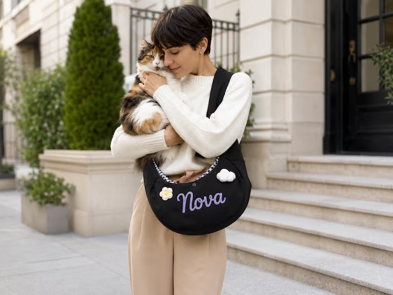 Personalized Pet Sling Carrier, Custom Name Dog Carrier Bag, Small Dog & Cat Shoulder Bag, Hands Free Puppy Travel Bag, Pet Lover Gift