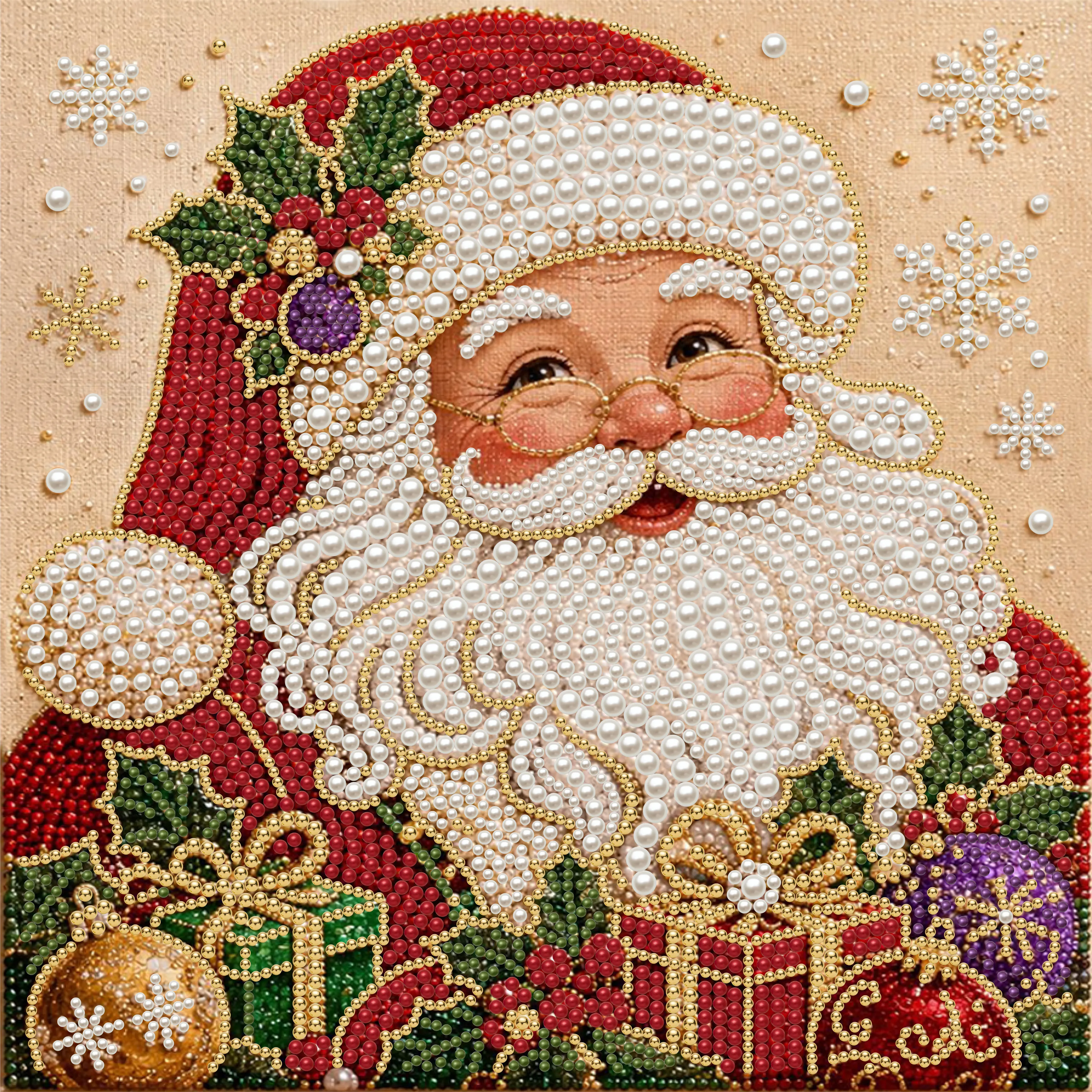Framed Santa Claus - Pearls Painting Kit DIY Diamond Painting Pearl Dot Crafts 
