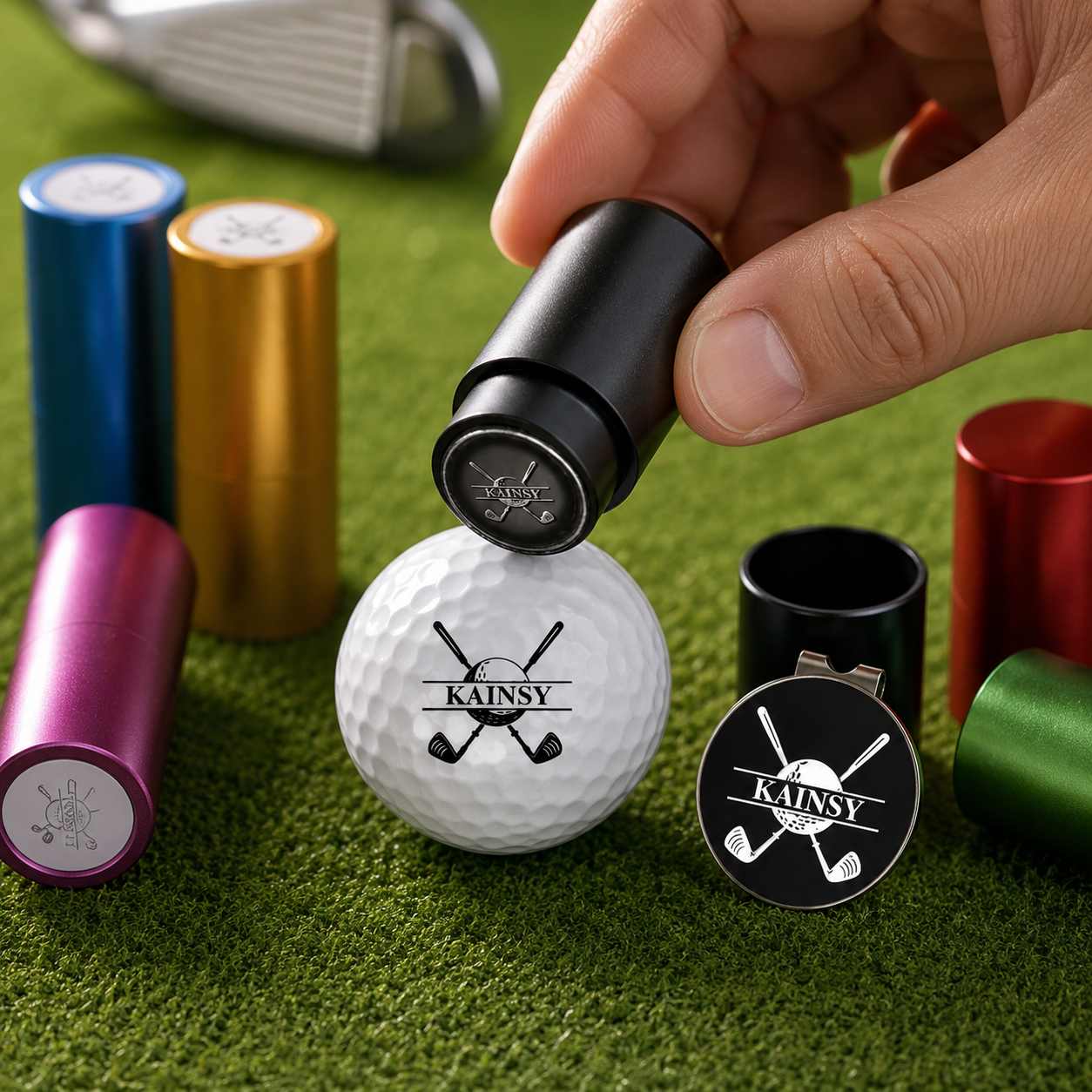 Custom Golf Ball Stamp with Engraved Box, Personalized Logo Stamper and Hat Clip Kit, Waterproof Golf Marker Gift for Dad Husband Golfer