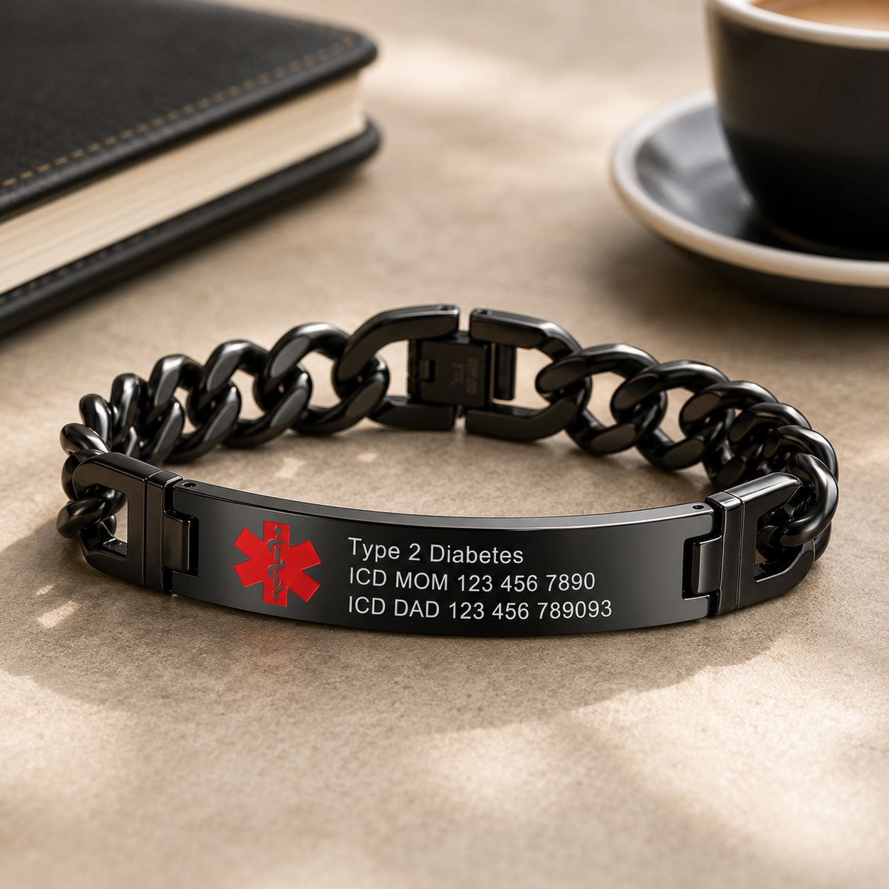 Personalized Emergency ID Bracelet for Dad, Husband, Seniors with Custom Health Details