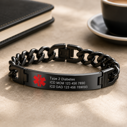 Personalized Emergency ID Bracelet for Dad, Husband, Seniors with Custom Health Details