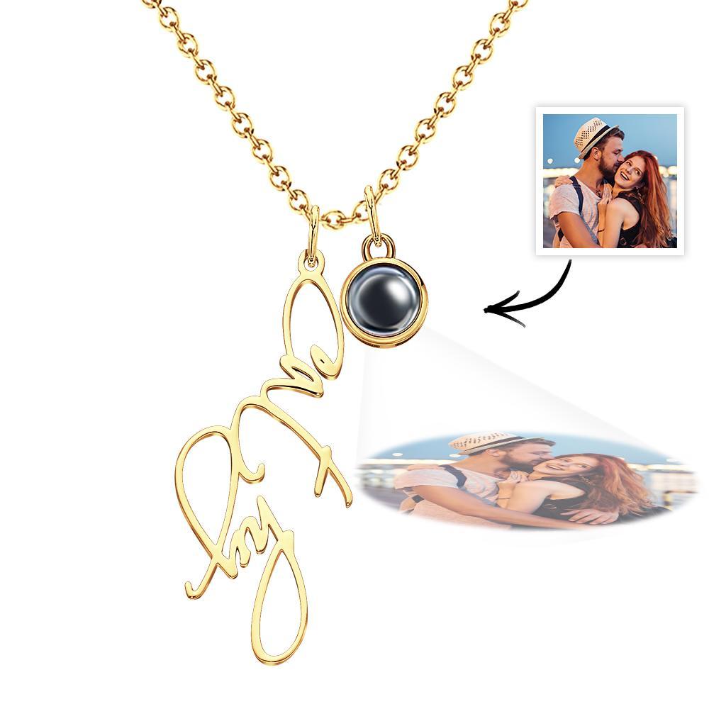 Personalized Photo Projection Custom Name Pendant Necklace in Silver Gold Rose Gold and Elegant Cable Style Chain