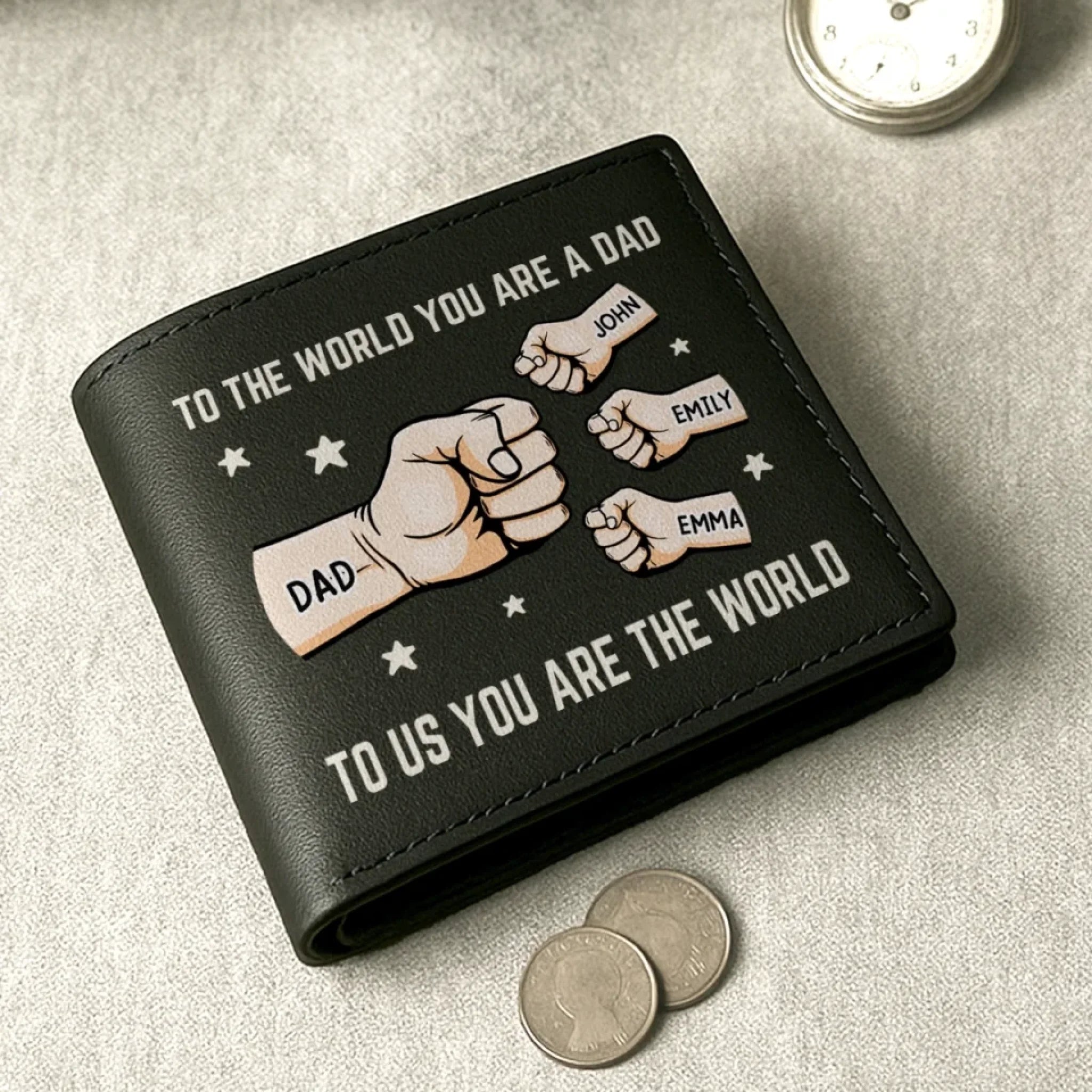 You’re My World, My Heart - Family Personalized Custom Double-Sided Printed Leather Wallet - Father's Day, Gift For Dad, Grandpa