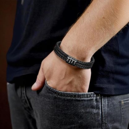 Personalized Mens Leather Bracelet with Custom Beads | Custom Father's Day Gifts for Dad from Daughter and Son | Customized Braid Leather Bracelet Engraved with 1-8 Names for Men