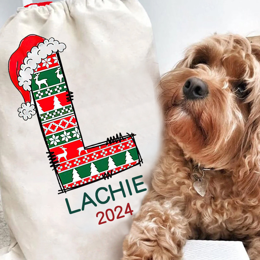Personalized Christmas Santa Sack, Custom Initial & Name Gift Bag, Holiday Cotton Present Sack for Kids & Adults