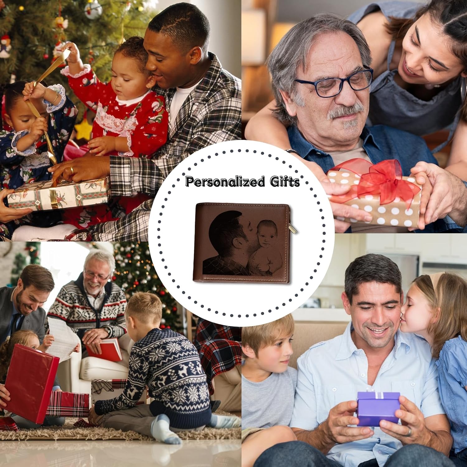 Custom Wallets for Men, Personalized Photo & Name Wallet for Men One Fist Bump Engraved Leather Wallet for Dad Husband Son BF Groomsmen Birthday Anniversary Christmas Father's Day Gifts