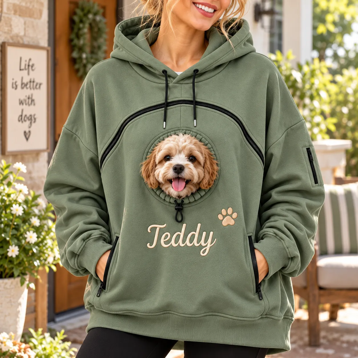 Personalized Pet Carrier Hoodie | Custom Embroidery Pet Pouch Unisex Hoodie Pet Parent Gift