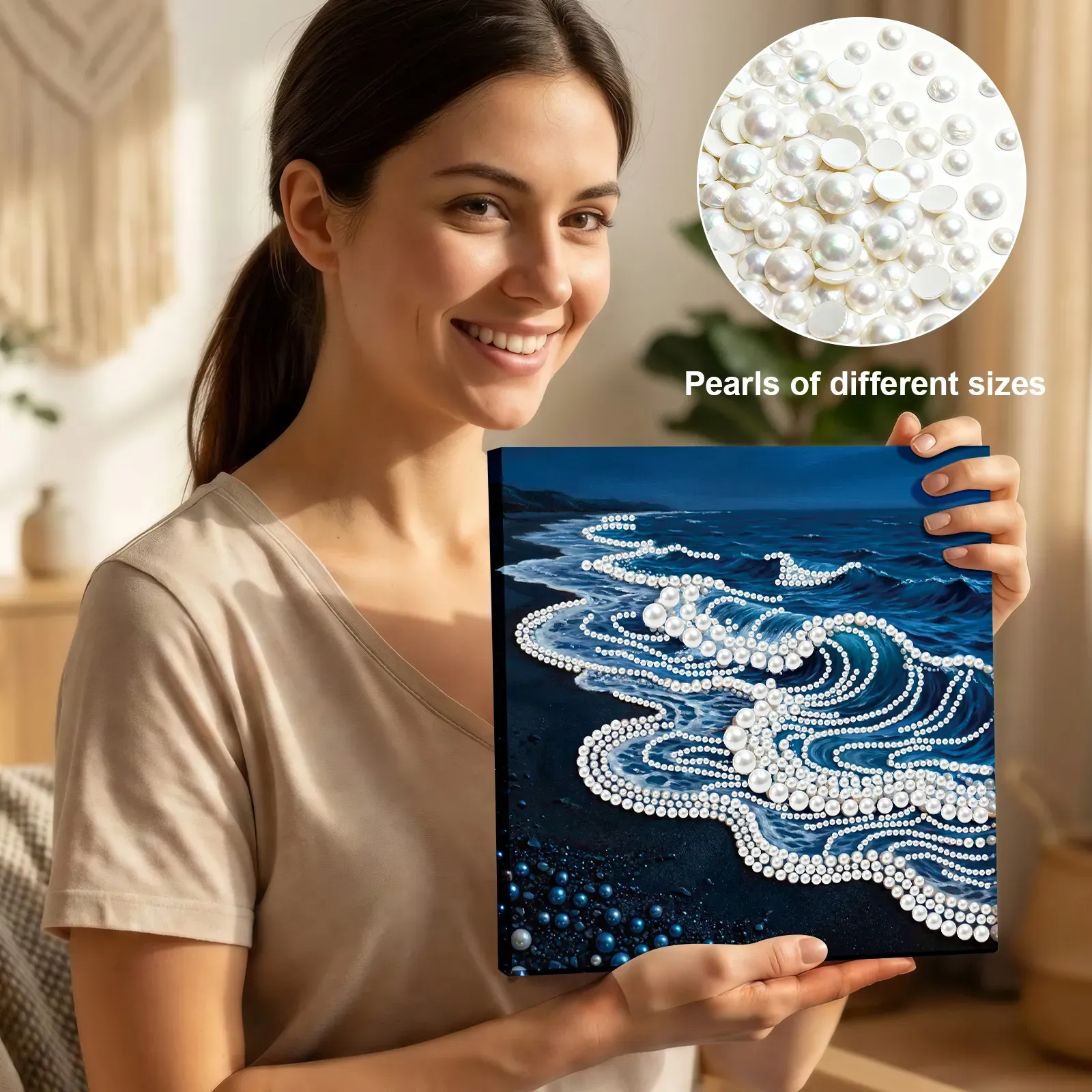Framed Waves-Pearls Painting Kit DIY Diamond Painting Pearl Dot Crafts 