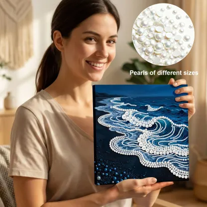 Framed Waves-Pearls Painting Kit DIY Diamond Painting Pearl Dot Crafts 