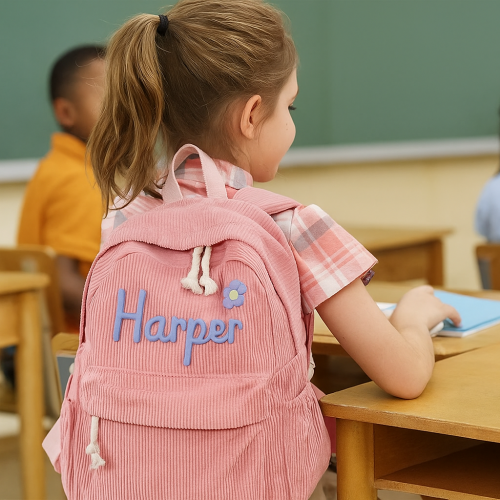Back to School Gift Personalized Backpack Braided Flower Rainbow Name Corduroy Backpack Birthday Gift Custom Toddler School Bag