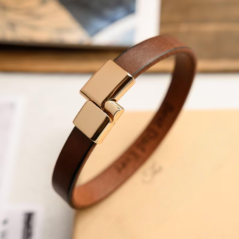 Personalized leather bracelet with secret message 1 year anniversary sentimental gifts for boyfriend, Engraved bracelet Gift for husband