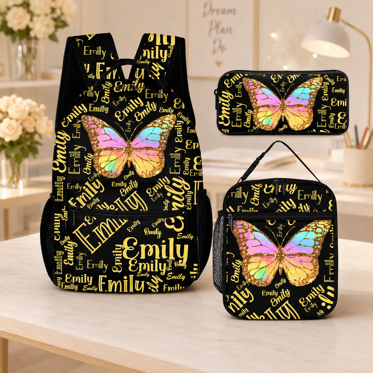 Customized Flashing Butterfly Backpack - Personalized Name And Color - Gift For Butterfly Lovers