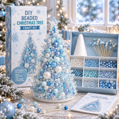 DIY Beaded Christmas Tree Craft Kit, Green Pearl Holiday Decor (Material Kit)