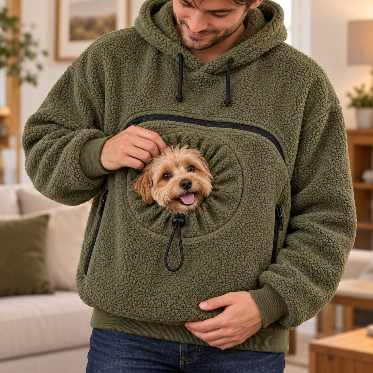 Personalized Dog Carrier Hoodie | Custom Name Fleece Pouch Sweatshirt, Cozy Gift for Dog Moms