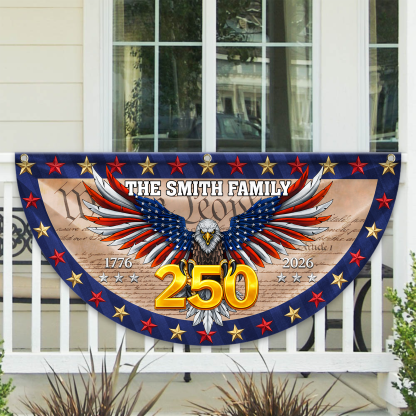 Personalized America 250th Anniversary Bunting Flag Custom Family Name American Flag - We The People Patriotic Eagle Non-Pleated Fan Flag