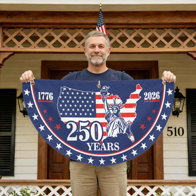 250th Anniversary Fan Flag, 1776-2026 Patriotic Bunting, 4th of July Front Porch Decor