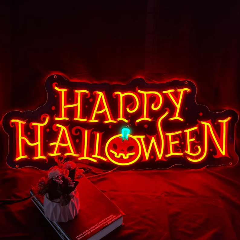 Handmade Neon Happy Halloween Sign, LED Wall Art For Haunted House Or Trick Or Treat Night
