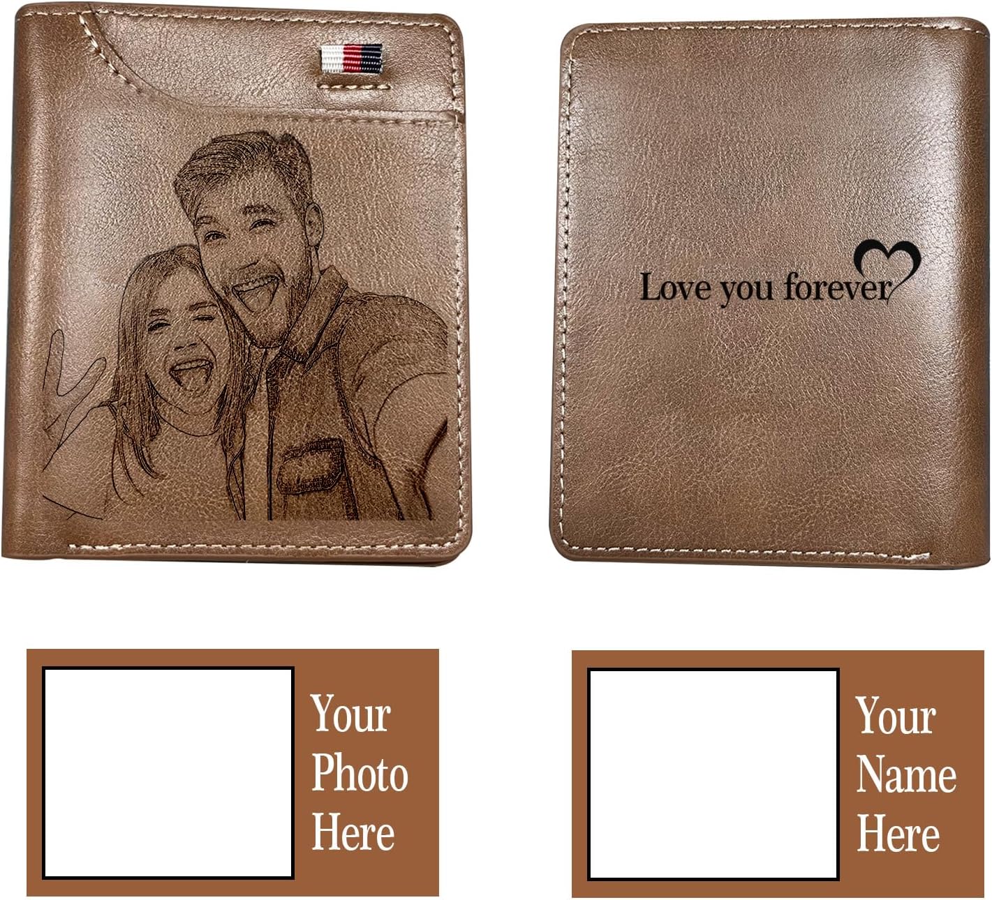 Custom Wallet for Men, Personalized Engraved Men's Wallet, Long Leather Men Wallet with Photo Name for Anniversary Birthday Wedding, Personalized Gifts for Him Dad Husband Groomsman Boyfriend