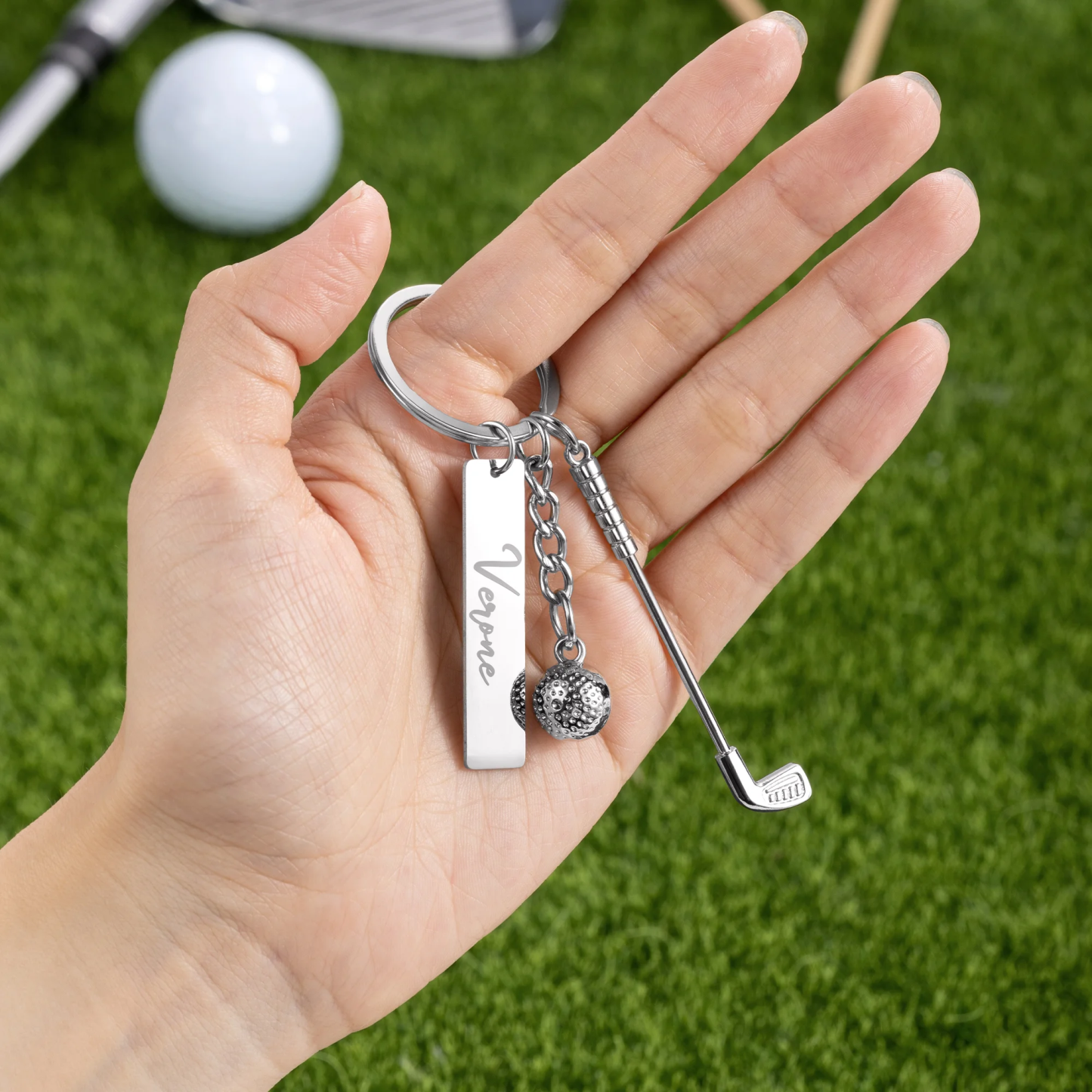 Personalized Golf Ball Clubs Keychain Bag Tag with Engraved Name Anniversary Birthday Club Gift for Golf Lovers