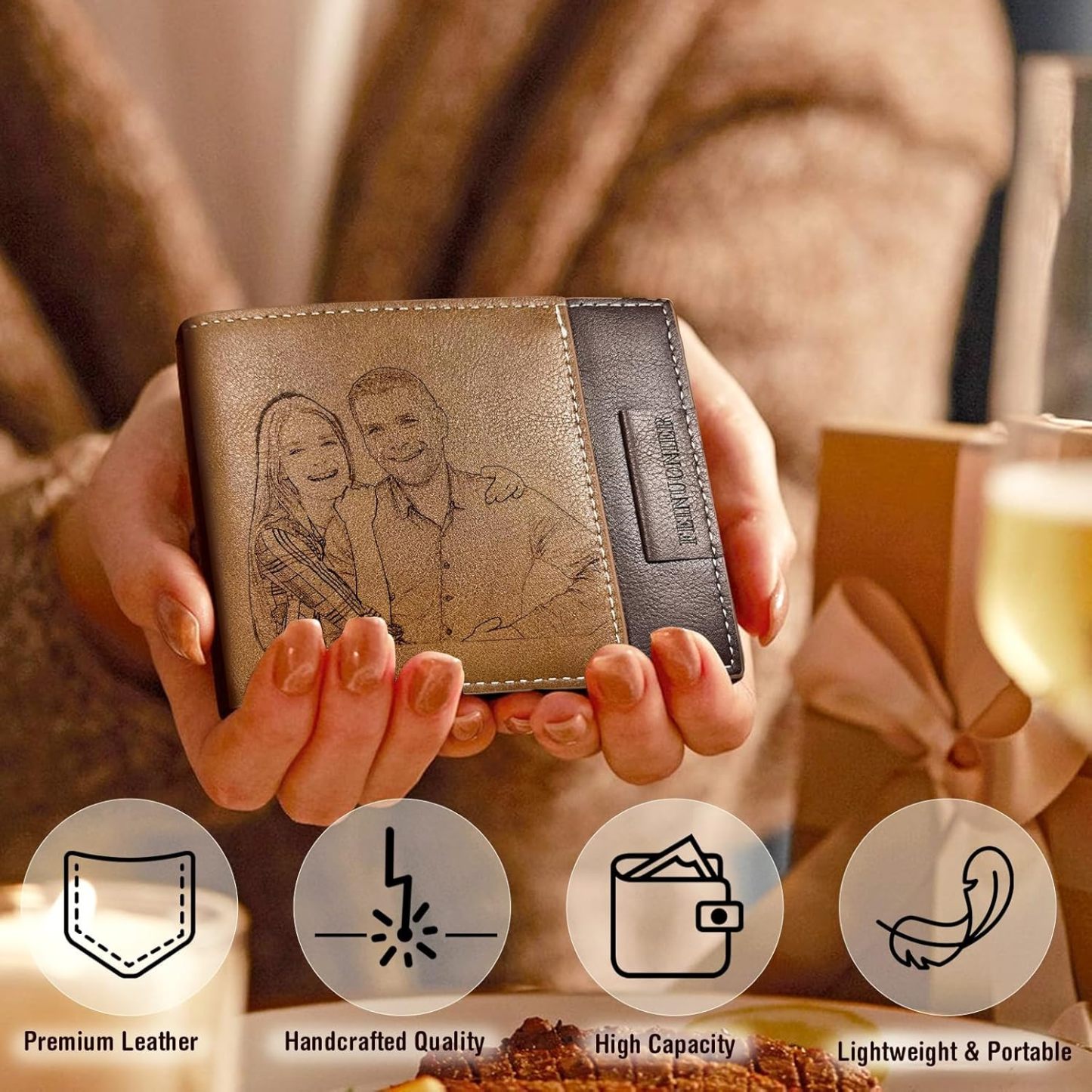 Custom Wallet for Men, Personalized Engraved Men's Wallet, Long Leather Men Wallet with Photo Name for Anniversary Birthday Wedding, Personalized Gifts for Him Dad Husband Groomsman Boyfriend