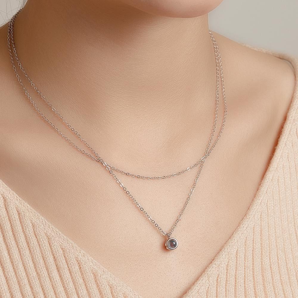 Layered Custom Necklace Personalized Photo Projection Necklace Anniversary Gifts for Her