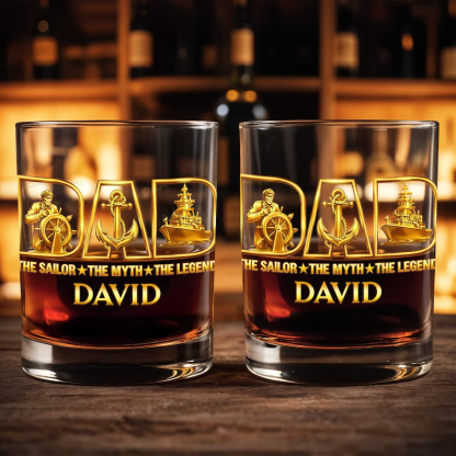 Personalized Sailor Dad Whiskey Glass 2D Flat Acrylic Block, Custom Navy Father Gift, The Sailor The Myth The Legend Name Decor