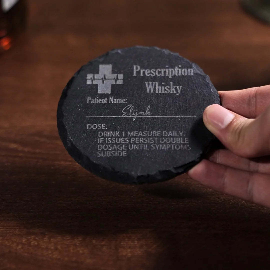 Personalized Funny Prescription Whisky Glasses and Slate Coaster with Laser Engraved Name Father's Day Gift