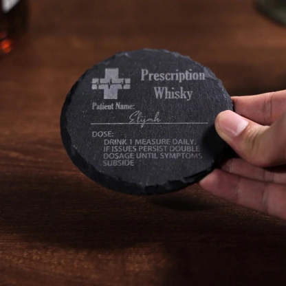 Personalized Funny Prescription Whisky Glasses and Slate Coaster with Laser Engraved Name Father's Day Gift