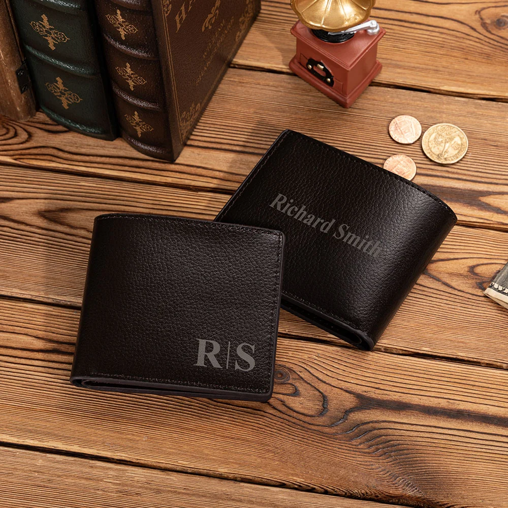 Personalized Men's Foldable Leather Wallet with Engraved Initials and Name Father's Day Anniversary Birthday Gift for Him
