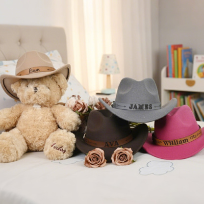 Personalized Cowboy Hat for Toddler Boys Girls, Western Hat for Kids Men Women, Custom Leather Patch Baby Cowgirl Hat