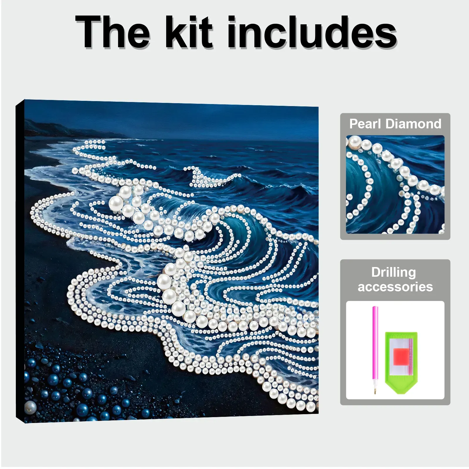 Framed Waves-Pearls Painting Kit DIY Diamond Painting Pearl Dot Crafts 