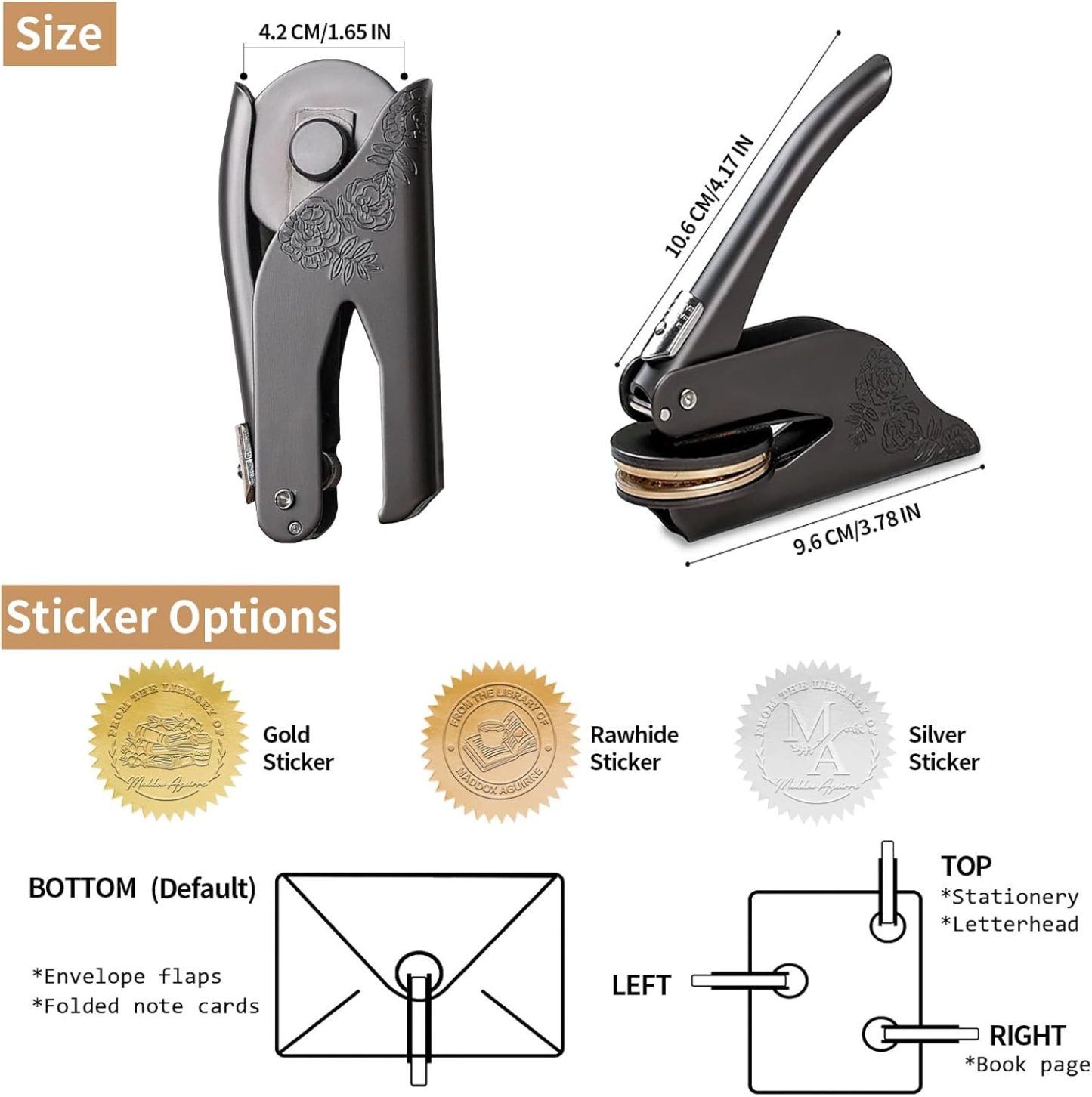 Custom Book Embosser, Personalized Embosser Stamp, Personal Library Embosser Create Unique Name Logo Design, Floral Book Stamp Seal for Wedding Business Envelope, Teacher Book Lover Gift