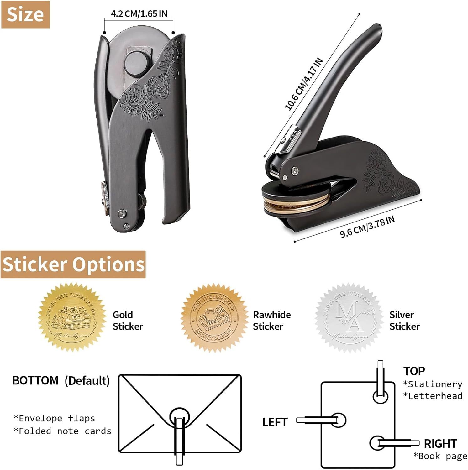 Custom Book Embosser, Personalized Embosser Stamp, Personal Library Embosser Create Unique Name Logo Design, Floral Book Stamp Seal for Wedding Business Envelope, Teacher Book Lover Gift
