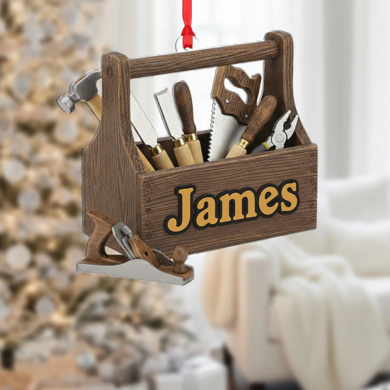 Personalized Toolbox Ornament | Handyman Carpenter Woodworker Christmas Gift