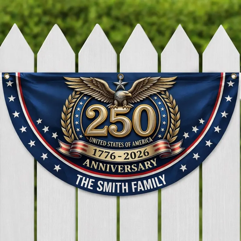 Personalized Family Name USA 250th Anniversary Flag, Custom 1776-2026 Bunting, Patriotic Porch Decor