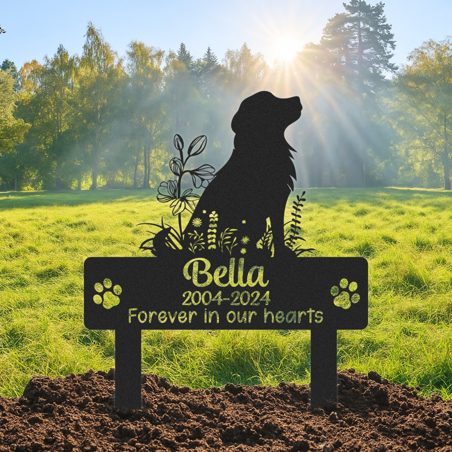 Custom Pet Memorial Garden Stake, Personalized Dog Silhouette Grave Marker with Name and Years, Outdoor Tribute Sign for Beloved Pets