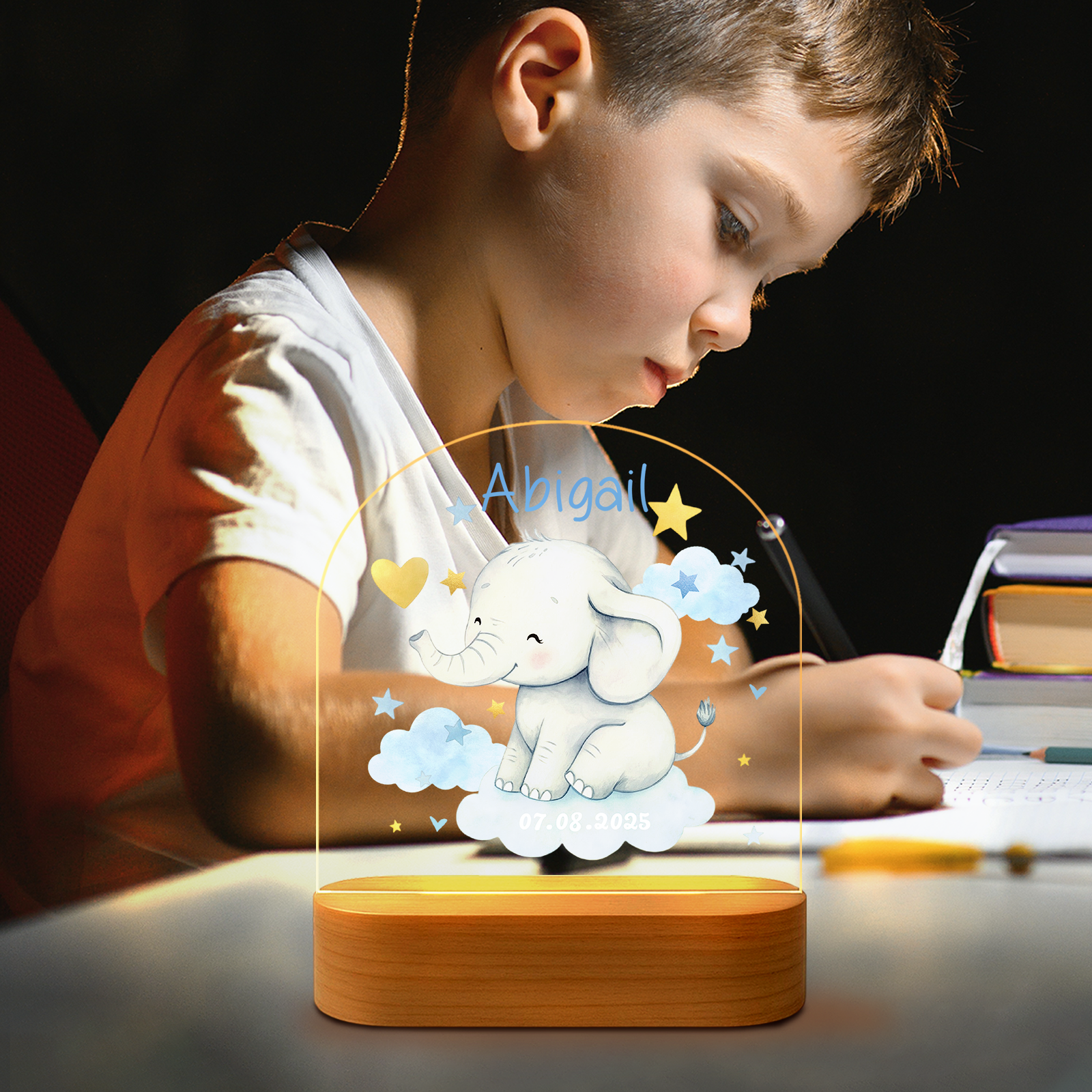 Custom Blue Elephant LED Night Light – Personalized Baby Room Gift