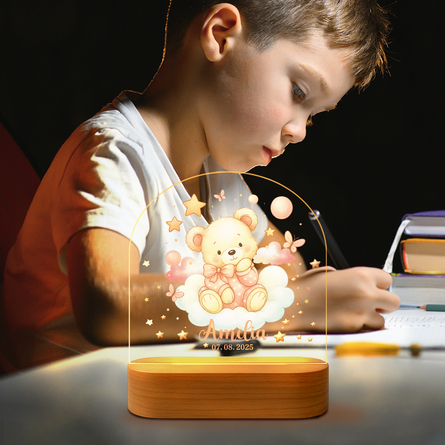 Custom Pink Bear Night Light for Kids – Soft LED Nursery Lamp