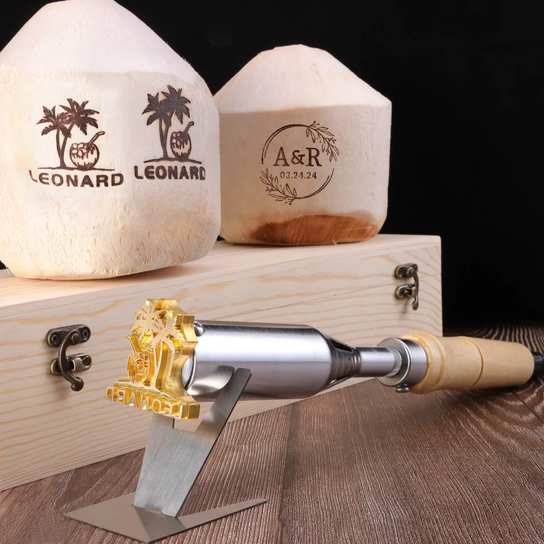 Custom Coconut Stamp Branding Iron for Woodworkers Adjustable Temperature Heated Wood Stamp for Leather Branding
