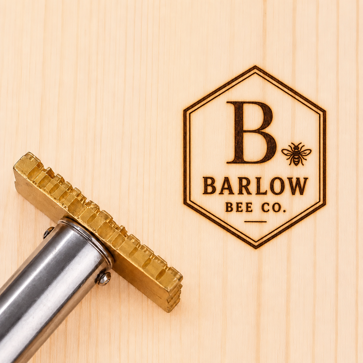 Custom Bee Logo Branding Iron with Wooden Handle – Personalized Hot Stamp for Honey Makers & Crafters