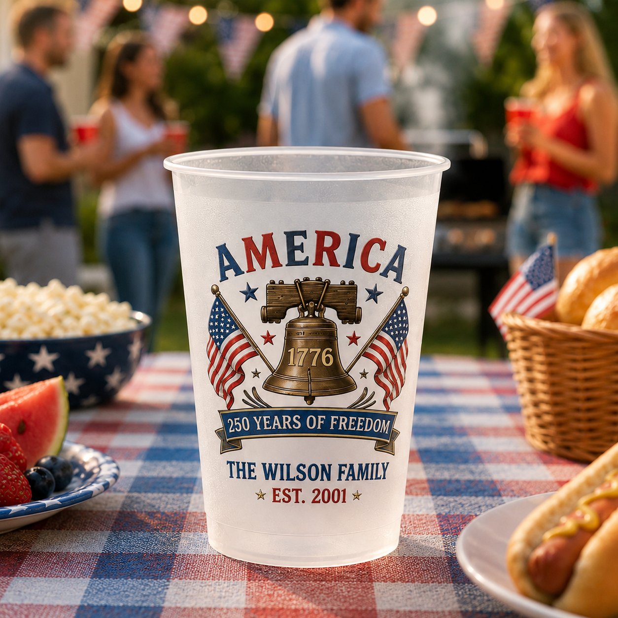 Personalized 250 Years of Freedom Cups, Stars and Stripes Celebration Drinkware for Independence Day & Summer Parties