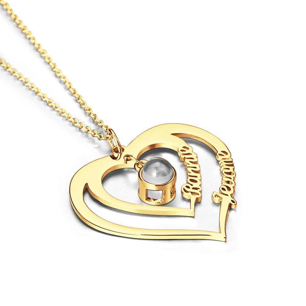 Projection Photo Necklace with Custom 2 Names Family Photo Necklace Personalised Memorial Photo Pendant Jewelry Birthday Gift